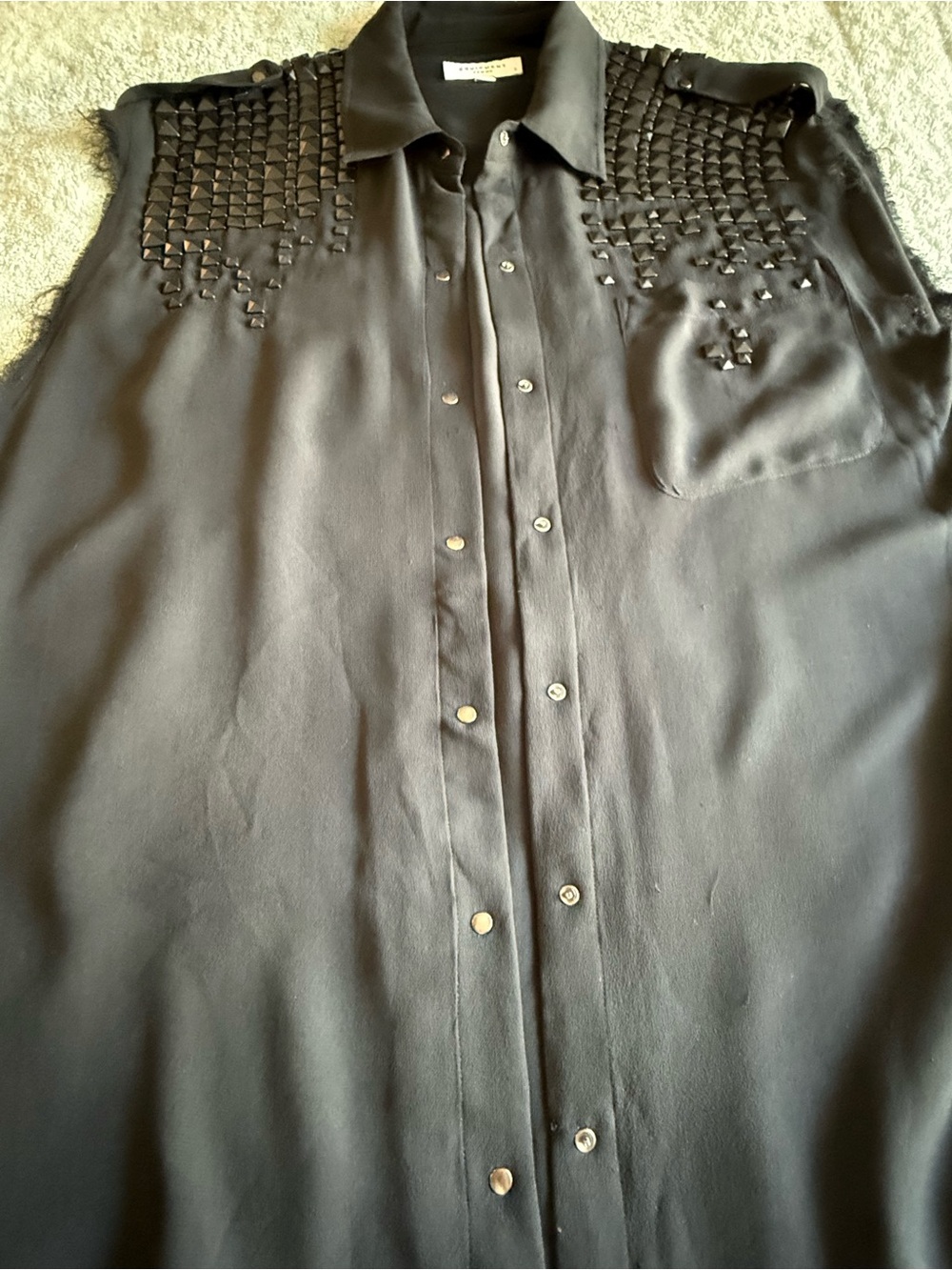 Equipment Black Studded Sleeveless Blouse - Picture 7 of 12
